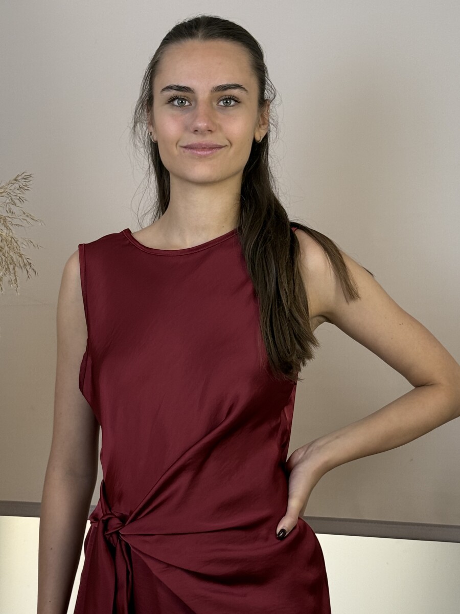 Átkötős szatén midi ruha - bordó - Kép 10