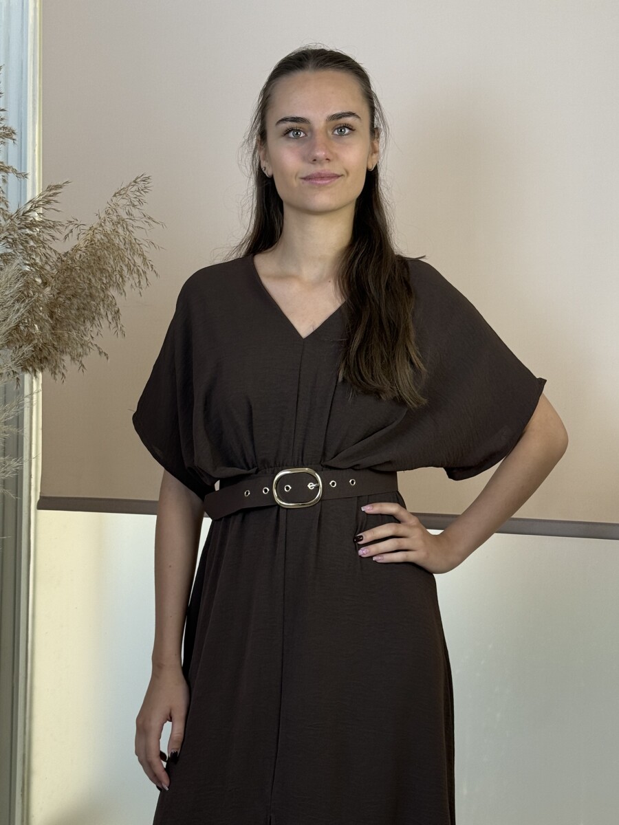 Denevérujjas öves maxi ruha - barna - Kép 6