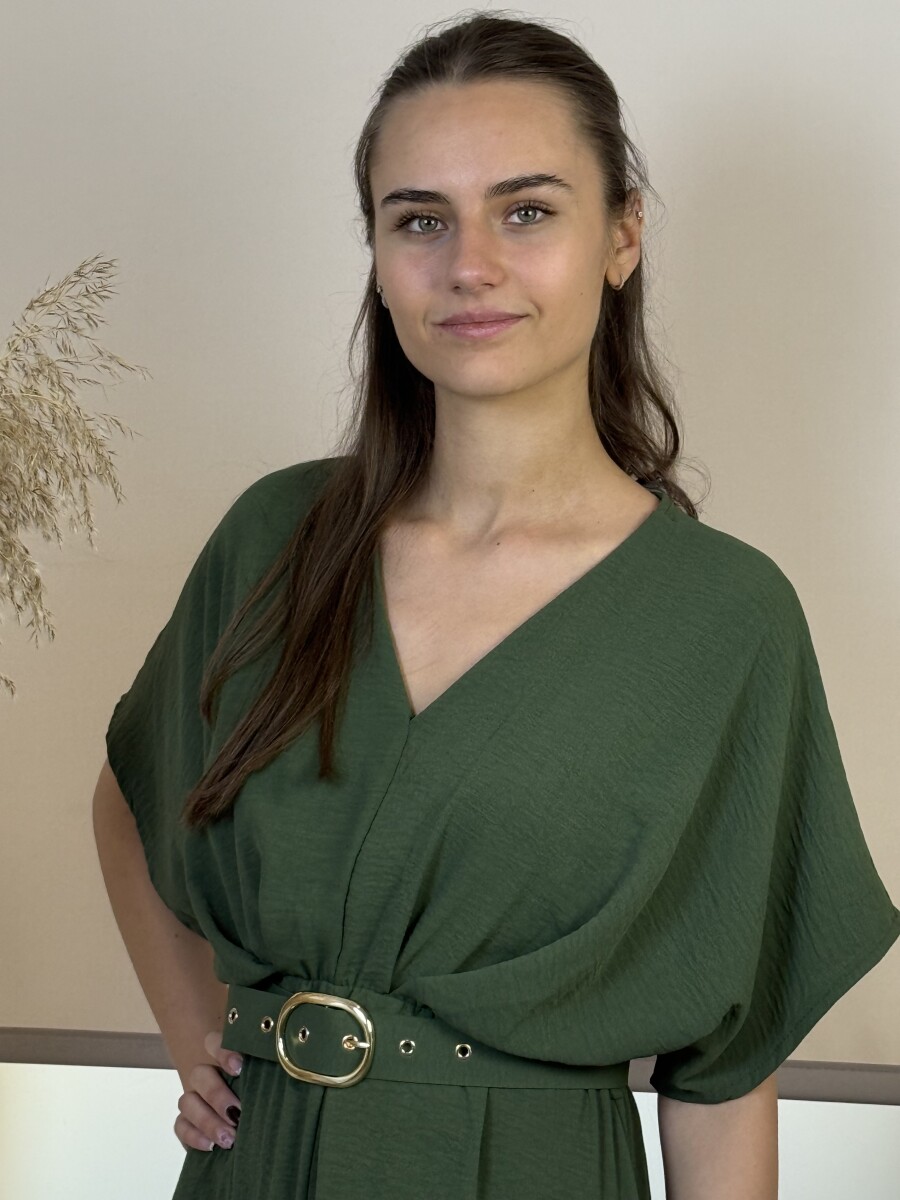 Denevérujjas öves maxi ruha - khaki - Kép 6
