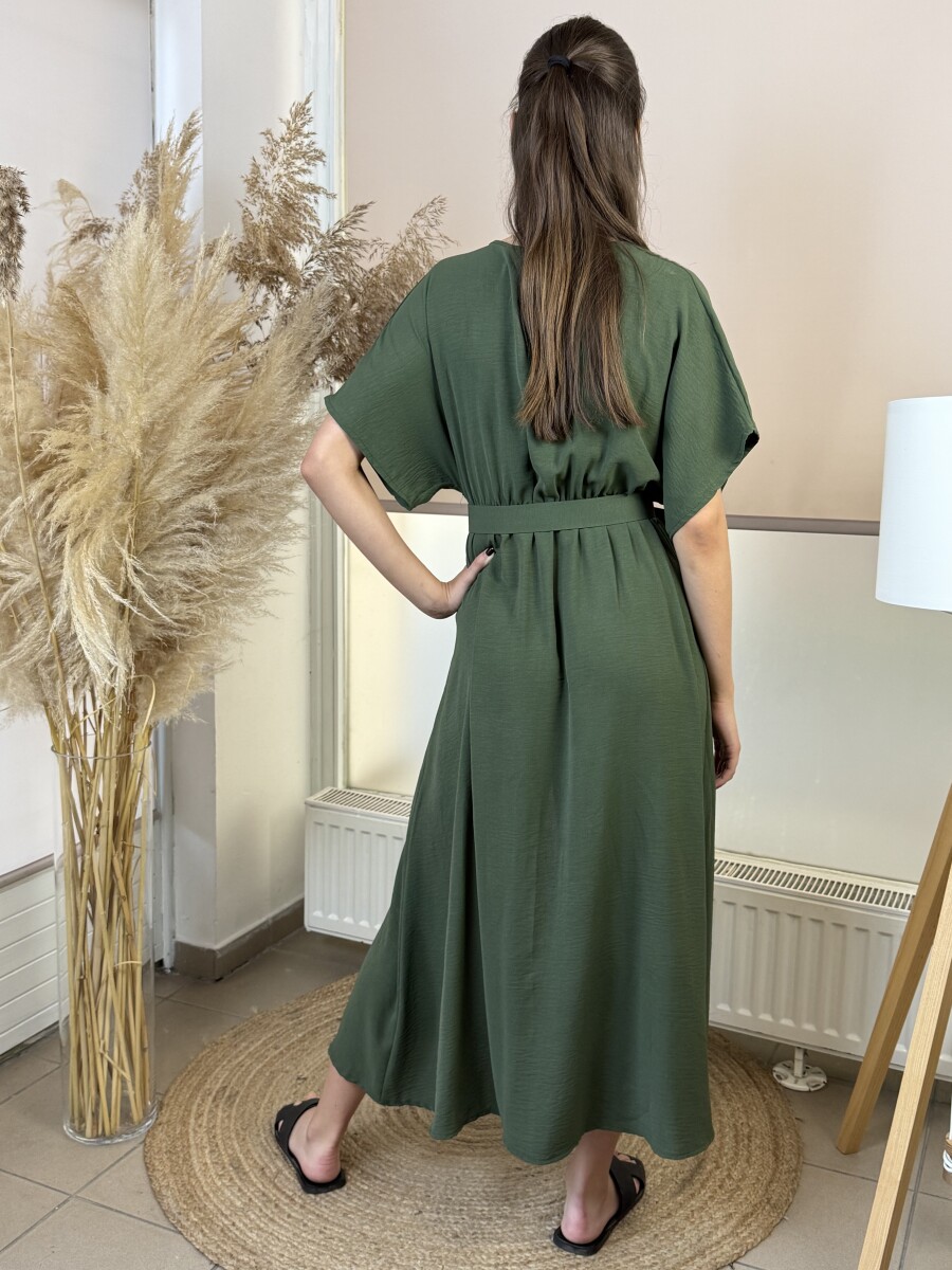 Denevérujjas öves maxi ruha - khaki - Kép 8
