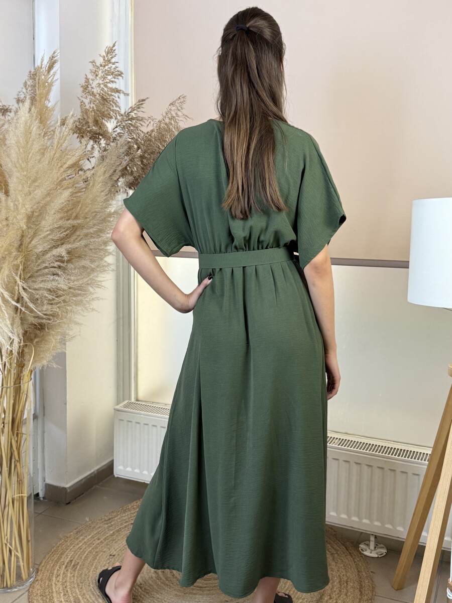 Denevérujjas öves maxi ruha - khaki - Kép 12
