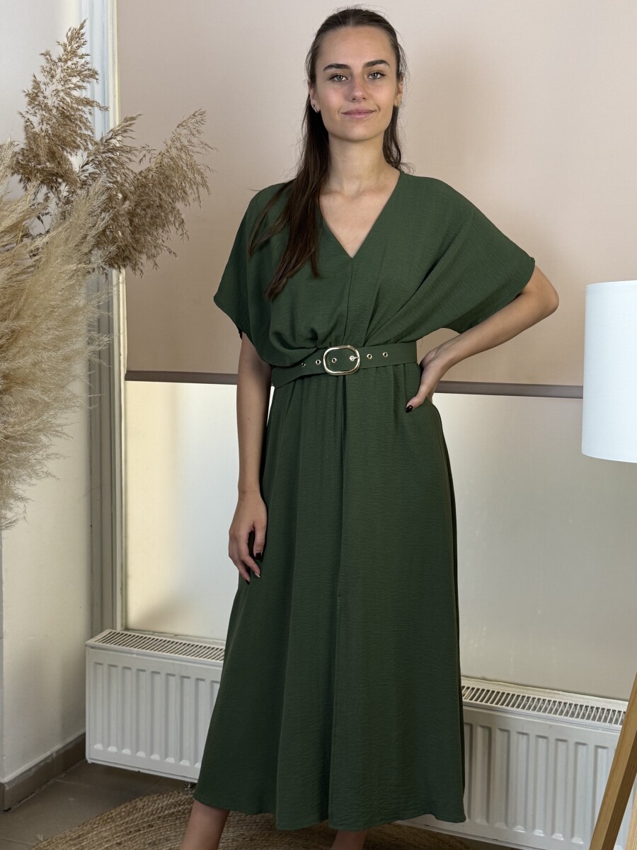 Denevérujjas öves maxi ruha - khaki - Kép 7