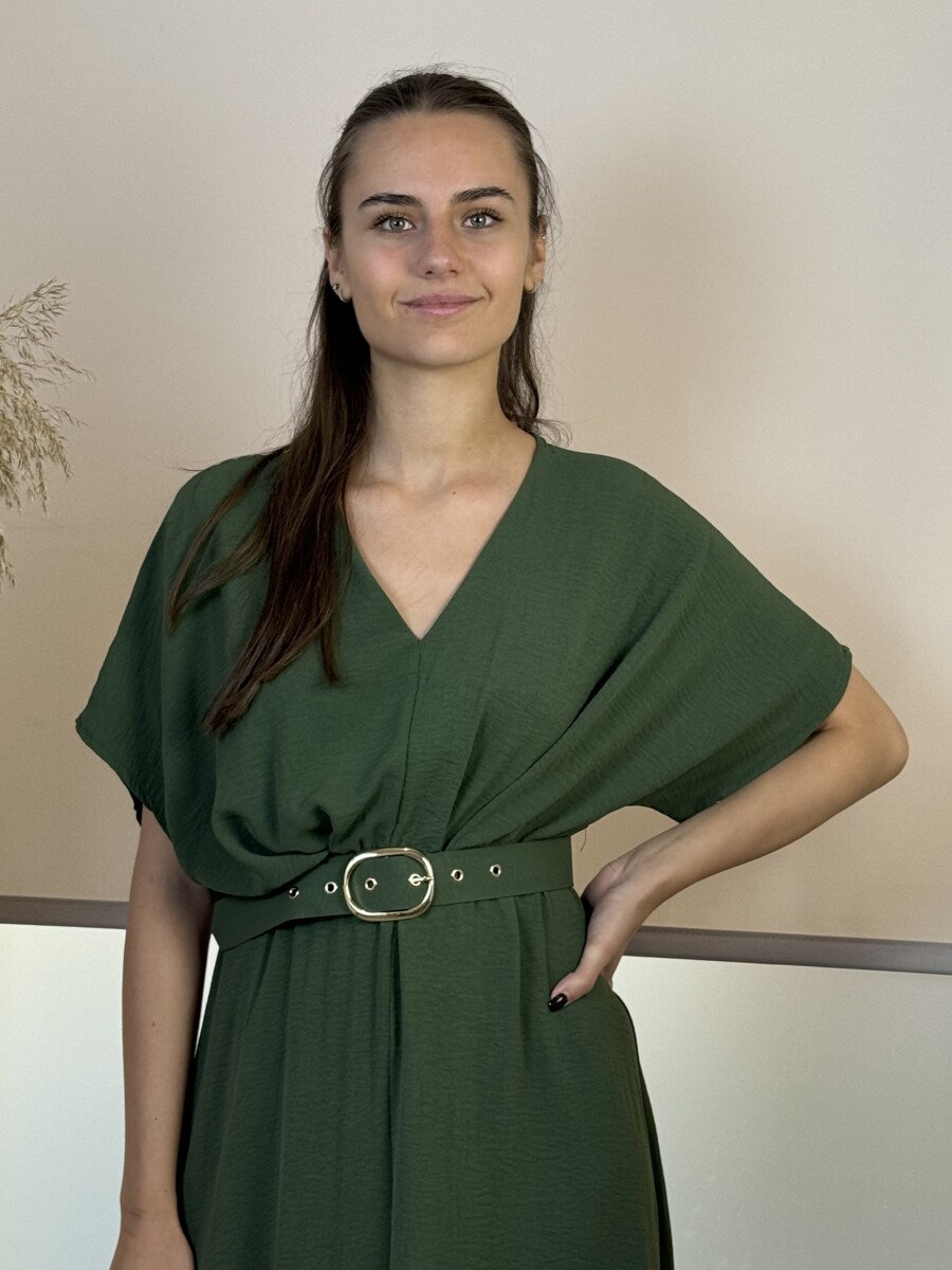 Denevérujjas öves maxi ruha - khaki - Kép 10