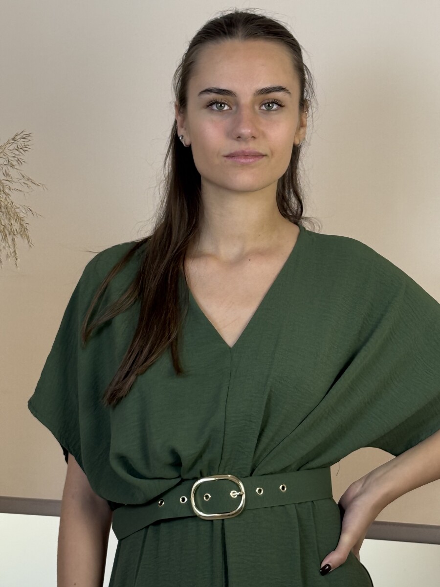 Denevérujjas öves maxi ruha - khaki - Kép 5