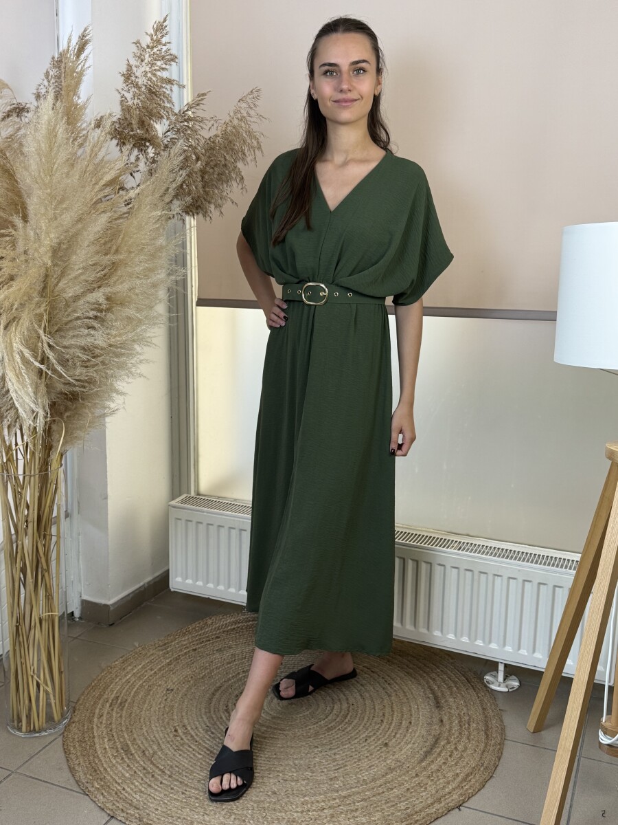 Denevérujjas öves maxi ruha - khaki - Kép 2