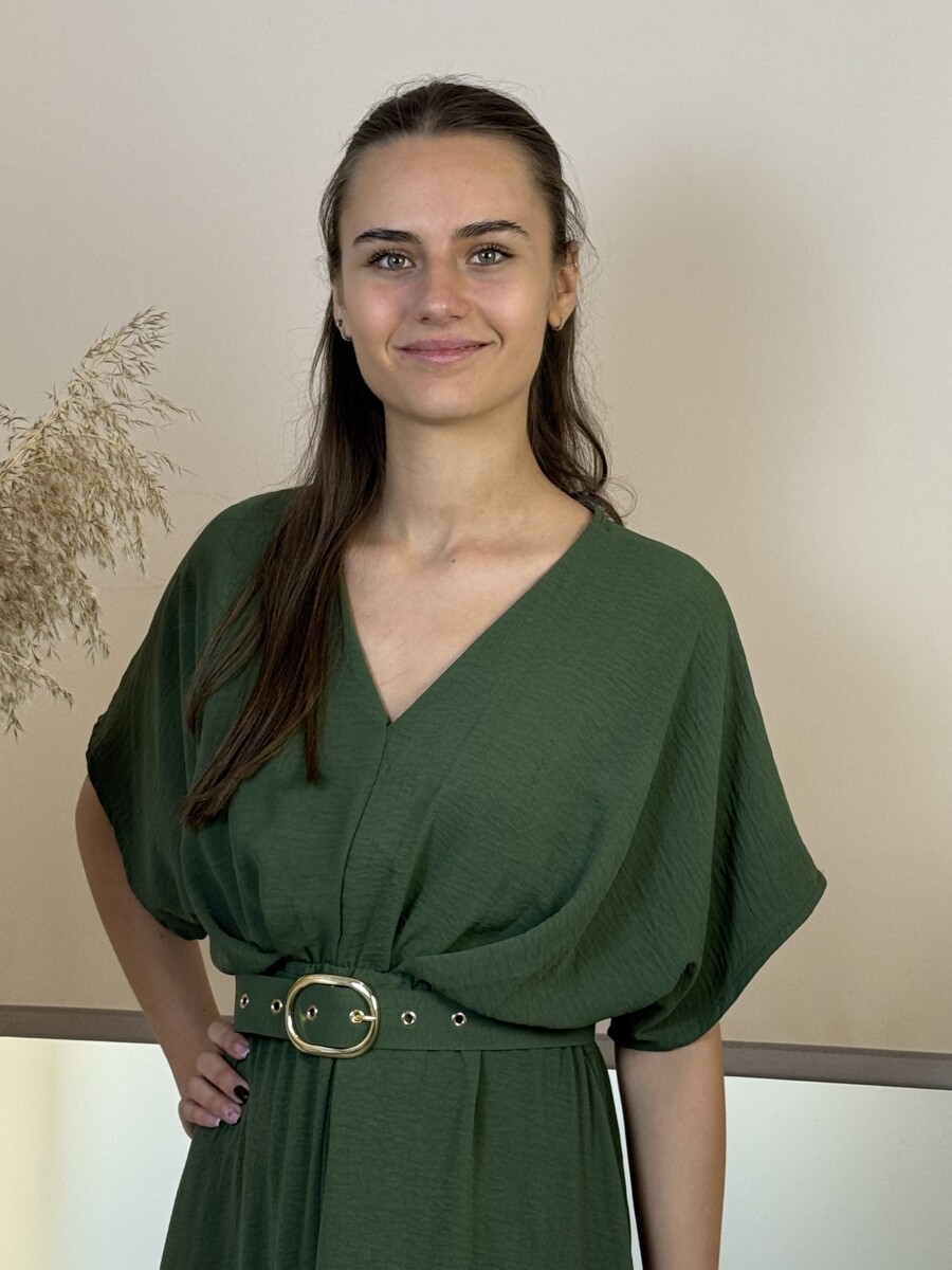 Denevérujjas öves maxi ruha - khaki - Kép 9