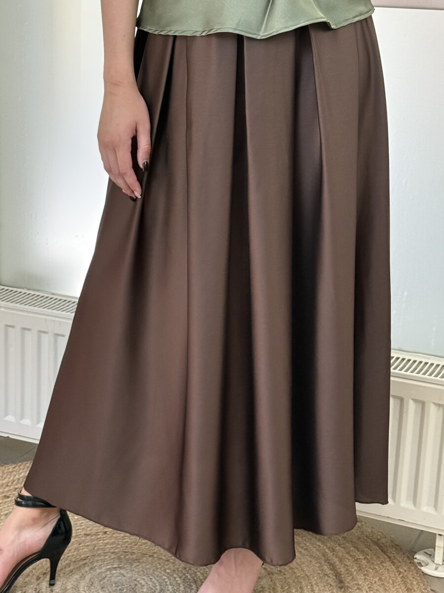 Szatén hatású maxi szoknya - barna - Kép 6