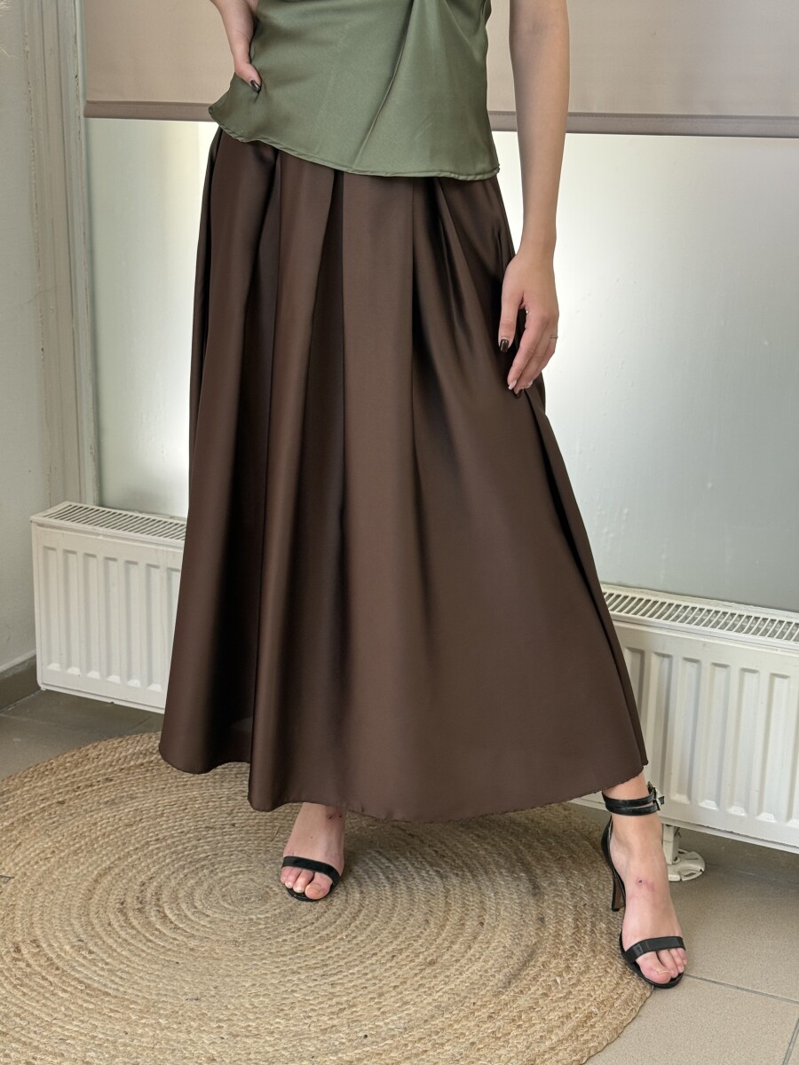 Szatén hatású maxi szoknya - barna - Kép 9