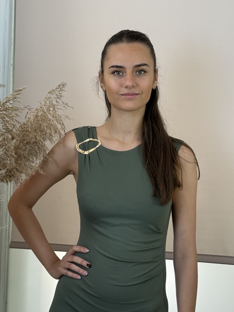 Arany csatos húzott ruha - khaki - Kép 9