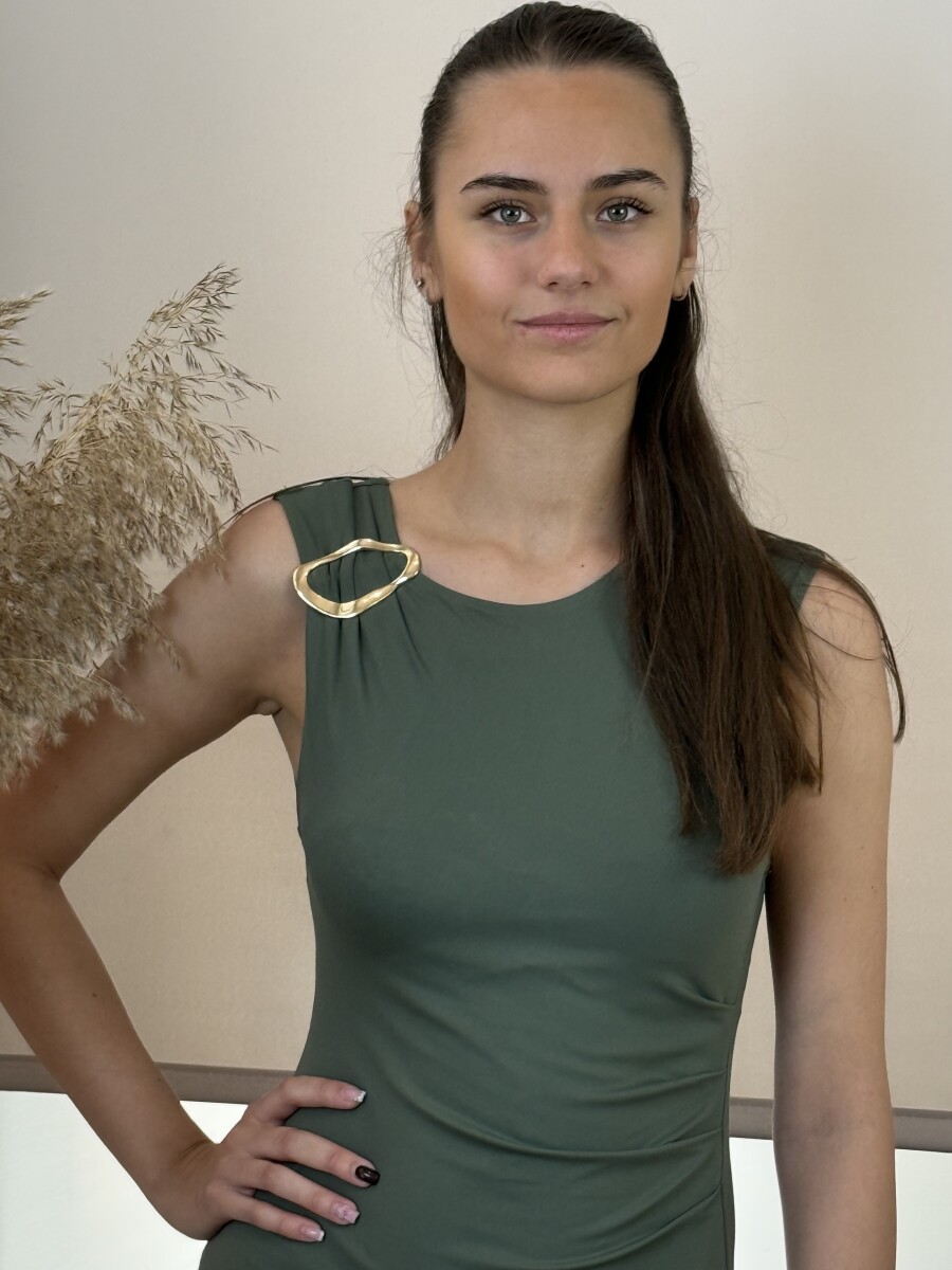 Arany csatos húzott ruha - khaki - Kép 5