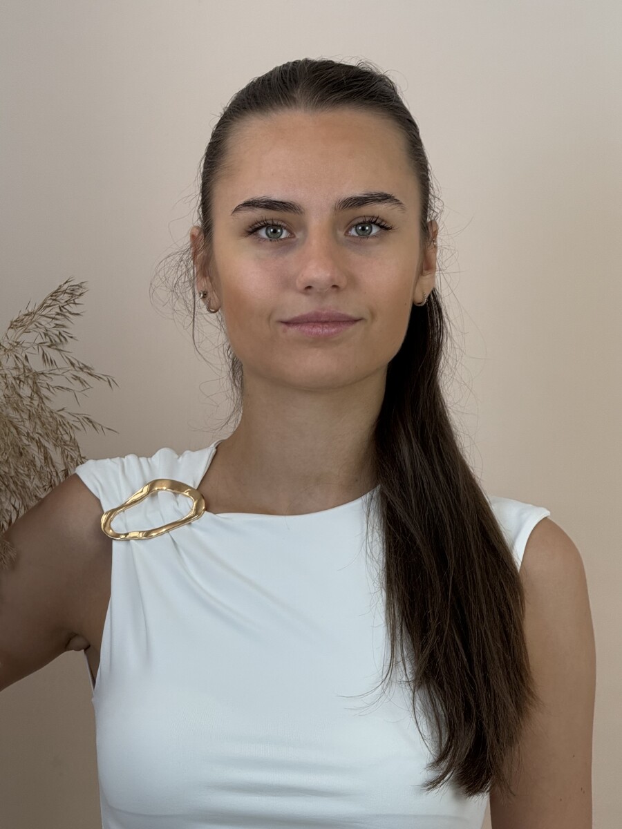 Arany csatos húzott blúz - fehér - Kép 5