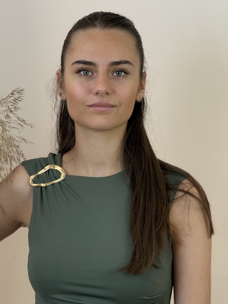 Arany csatos húzott blúz - khaki - Kép 2