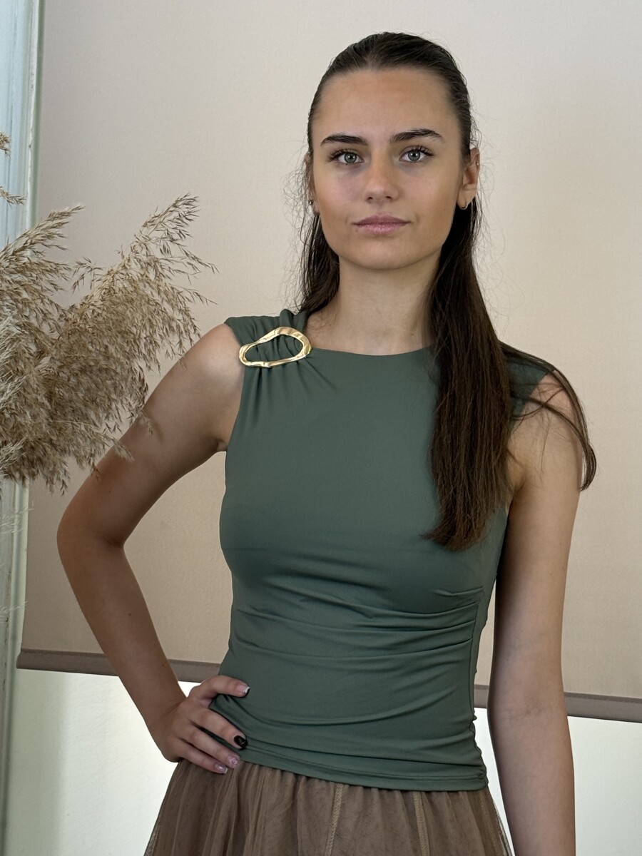 Arany csatos húzott blúz - khaki - Kép 5