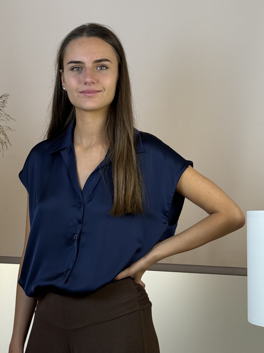 Szatén hatású blúz - sötétkék - Kép 2