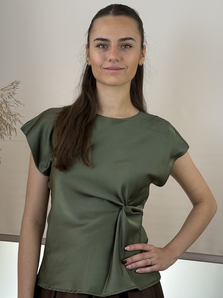 Szatén hatású csavart blúz - khaki - Kép 13