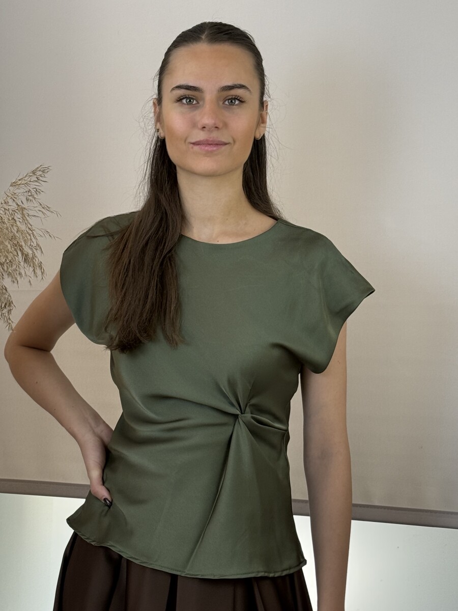 Szatén hatású csavart blúz - khaki - Kép 9