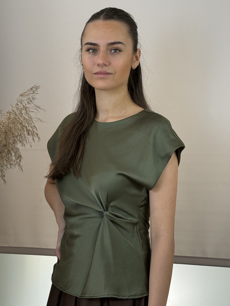 Szatén hatású csavart blúz - khaki - Kép 2