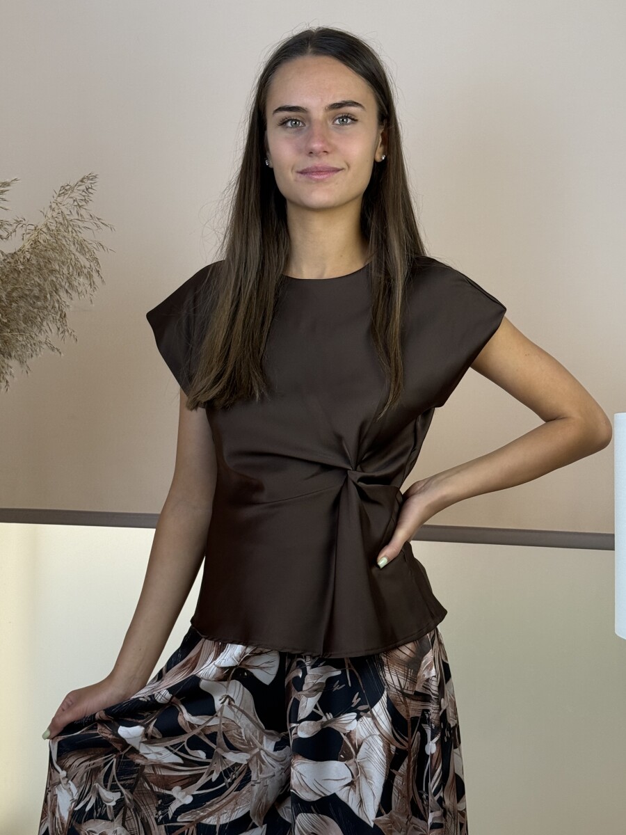 Szatén hatású csavart blúz - barna - Kép 11