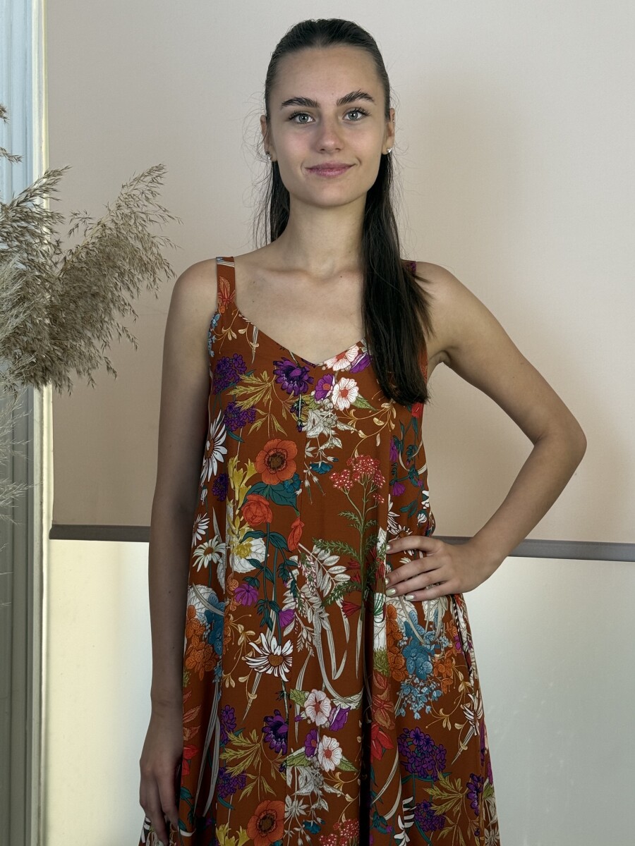 Mintás pántos maxi ruha - rozsda - Kép 4