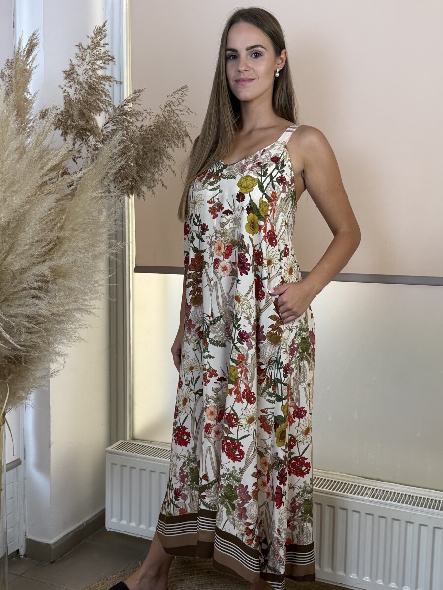 Mintás pántos maxi ruha - bézs - Kép 17
