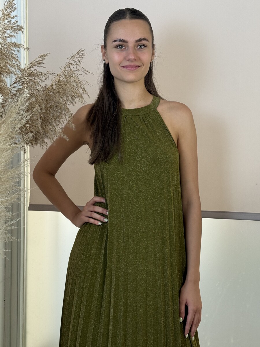 Nyakbakötős maxi ruha - pisztácia - Kép 4