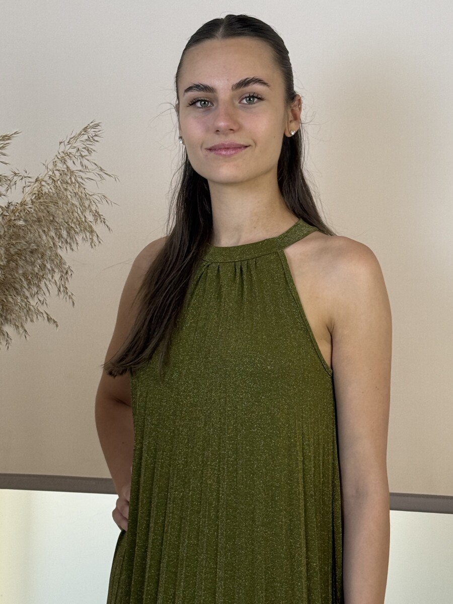 Nyakbakötős maxi ruha - pisztácia - Kép 3