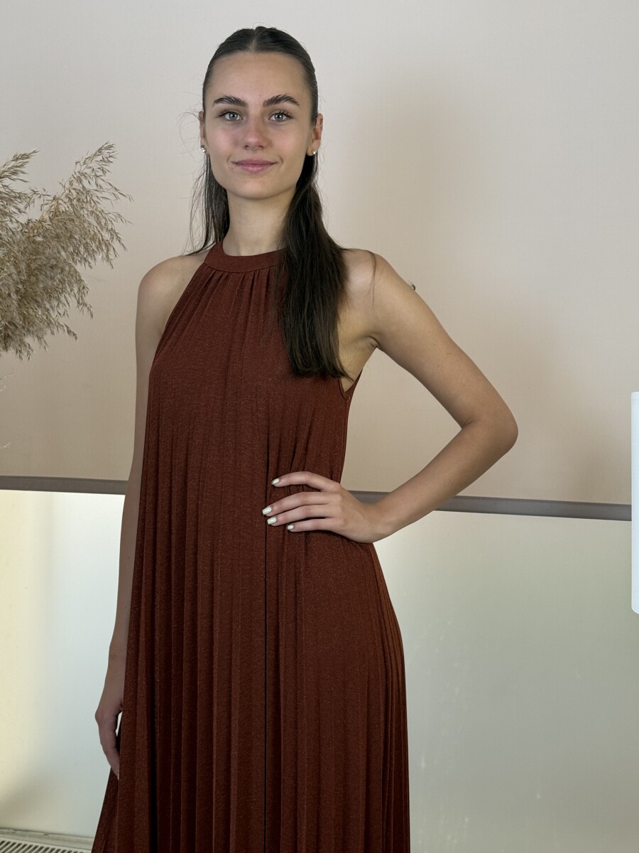 Nyakbakötős maxi ruha - rozsda - Kép 8