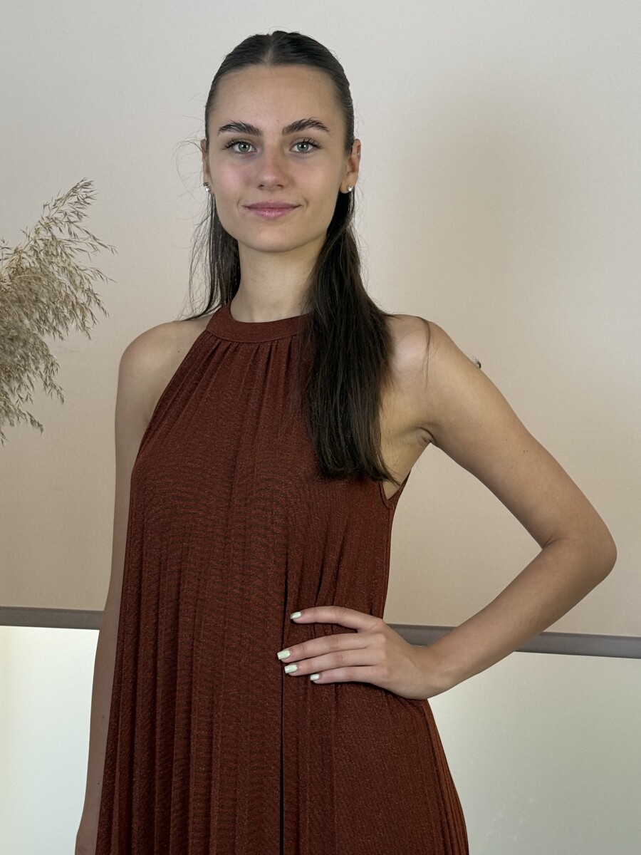 Nyakbakötős maxi ruha - rozsda - Kép 3