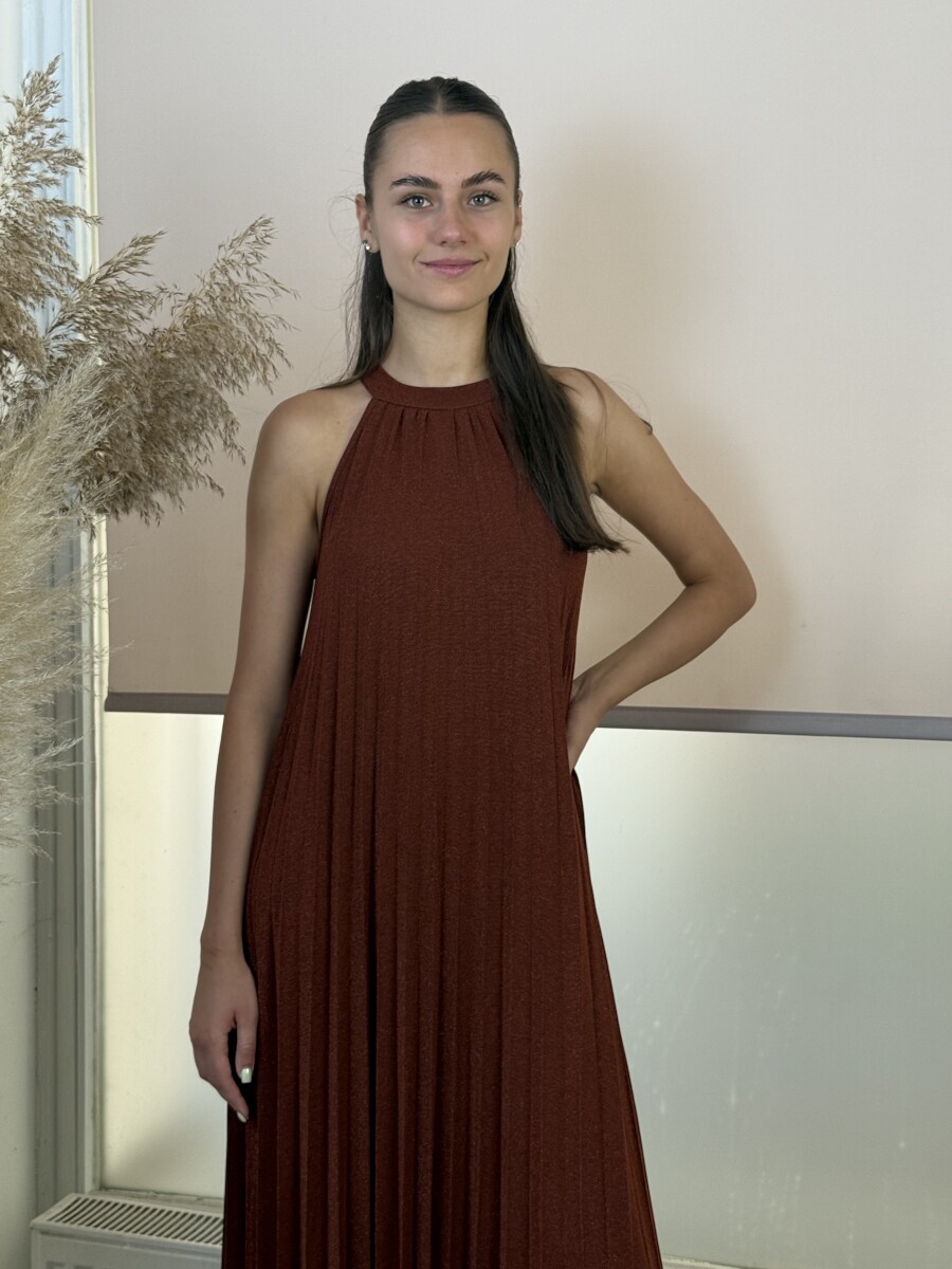 Nyakbakötős maxi ruha - rozsda - Kép 7