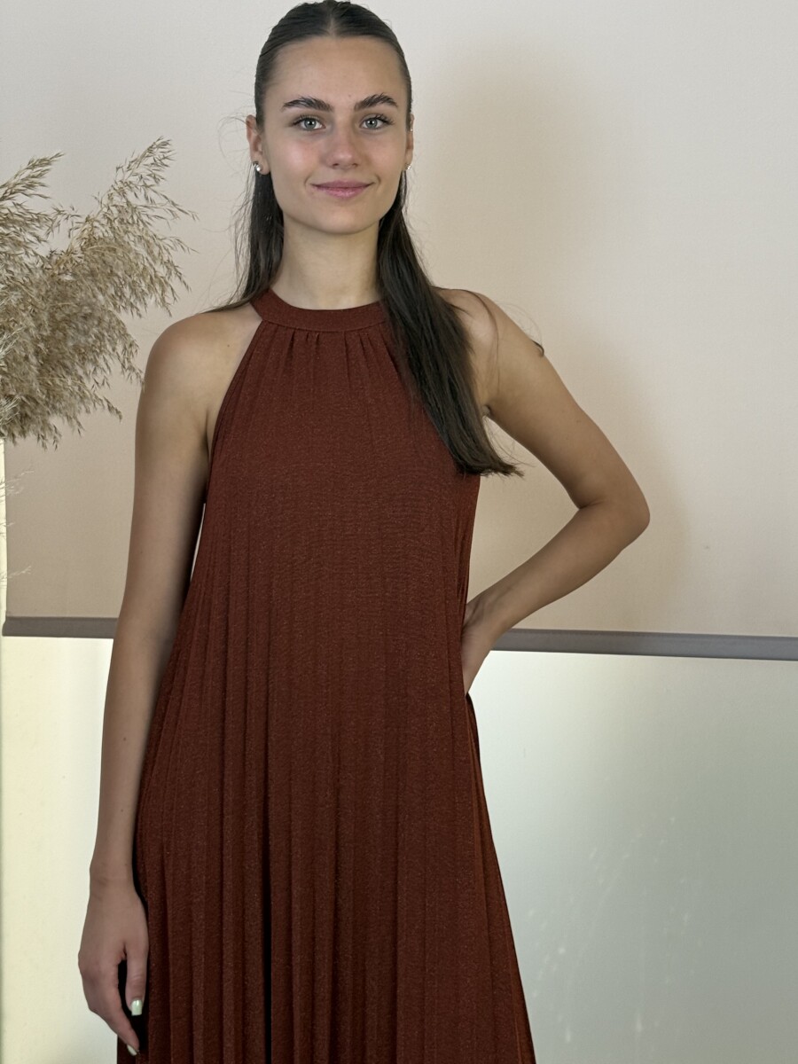 Nyakbakötős maxi ruha - rozsda - Kép 11