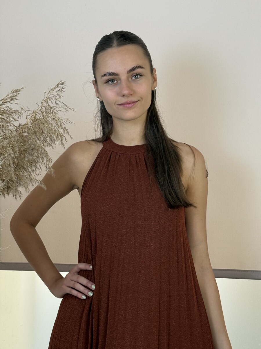 Nyakbakötős maxi ruha - rozsda - Kép 4