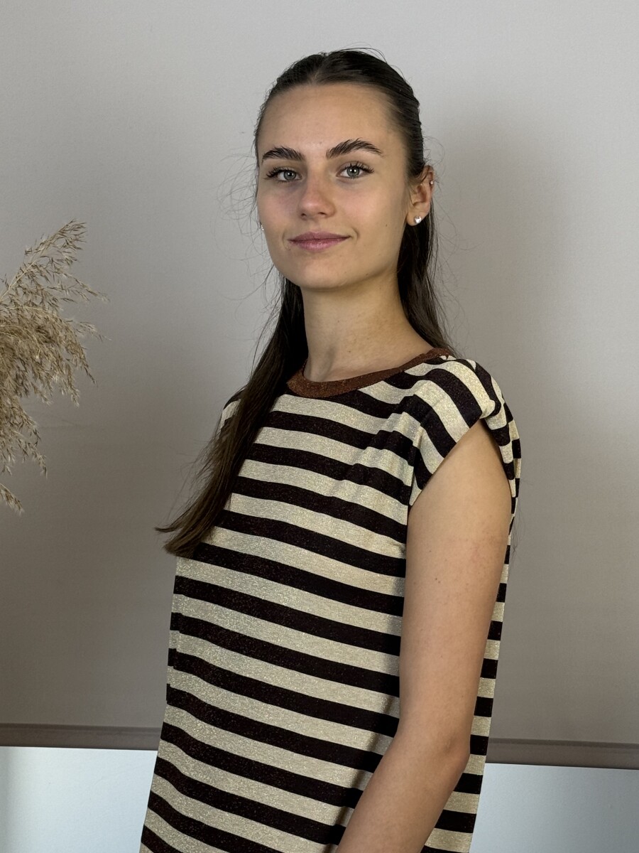 Csíkos maxi ruha - barna-bézs - Kép 12
