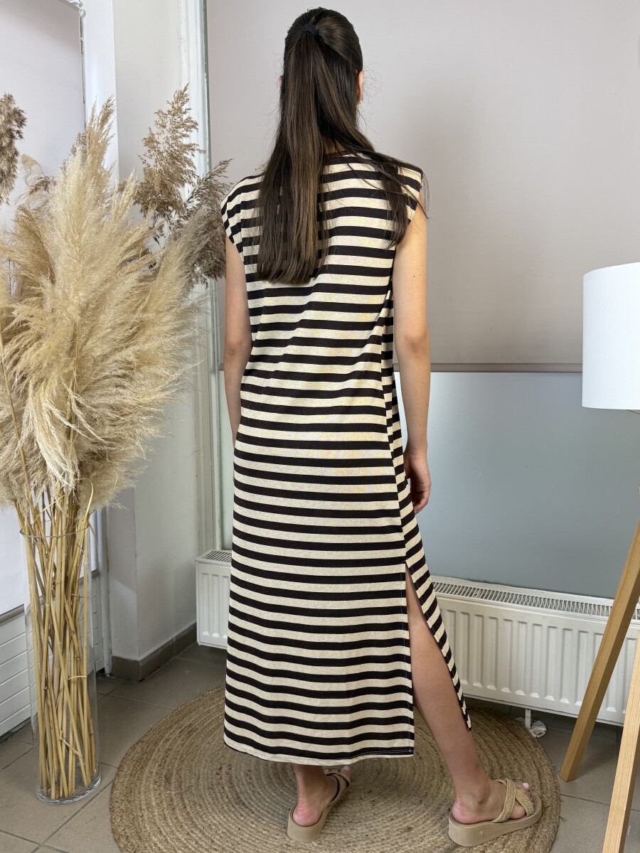 Csíkos maxi ruha - barna-bézs - Kép 19