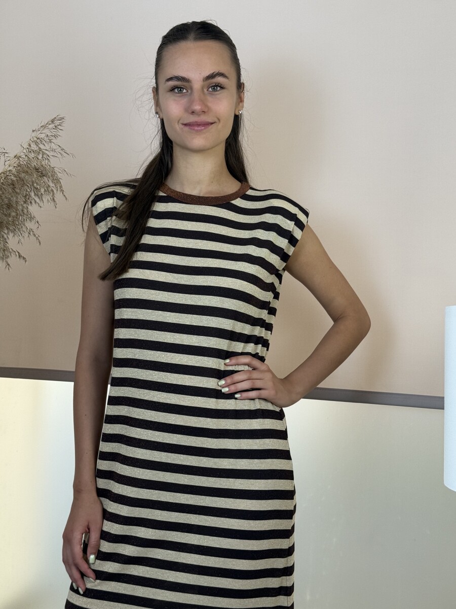 Csíkos maxi ruha - barna-bézs - Kép 4