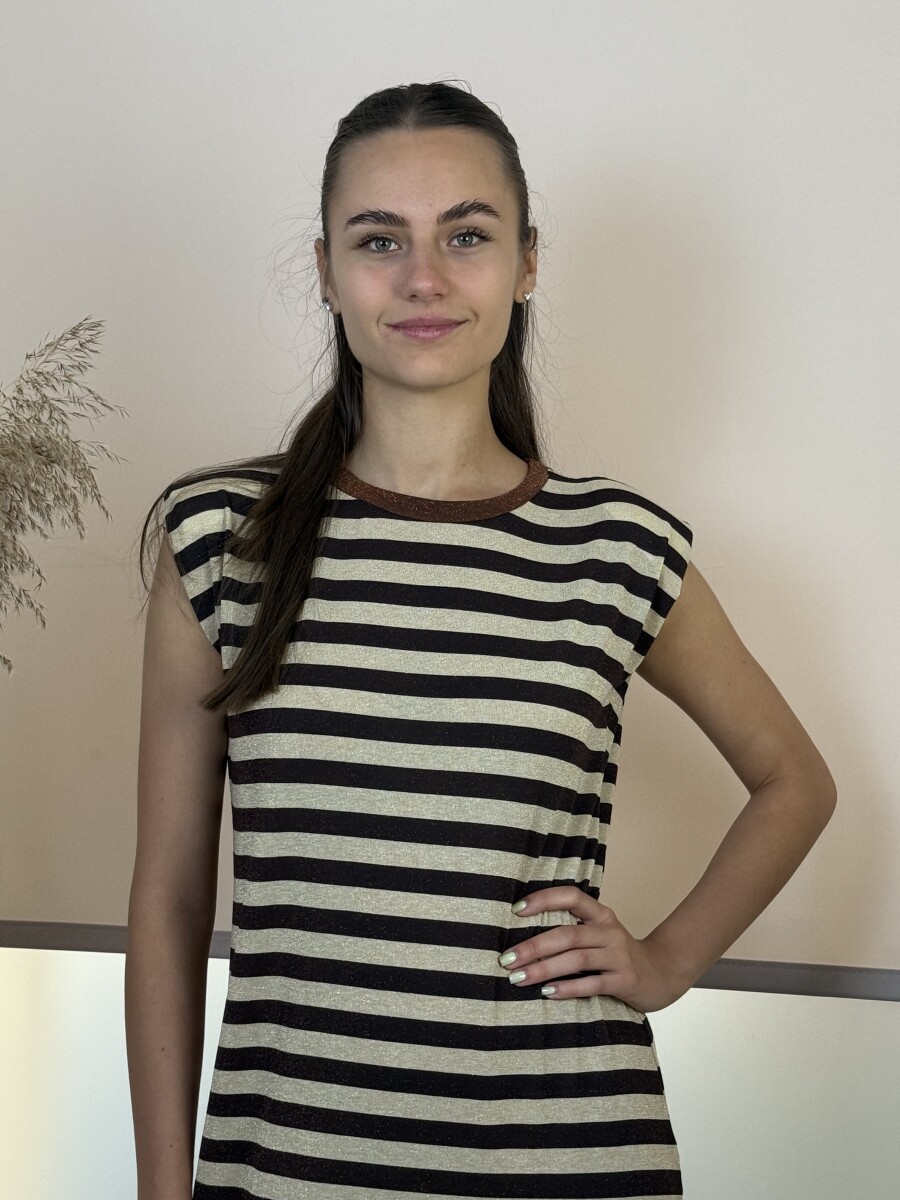Csíkos maxi ruha - barna-bézs - Kép 17