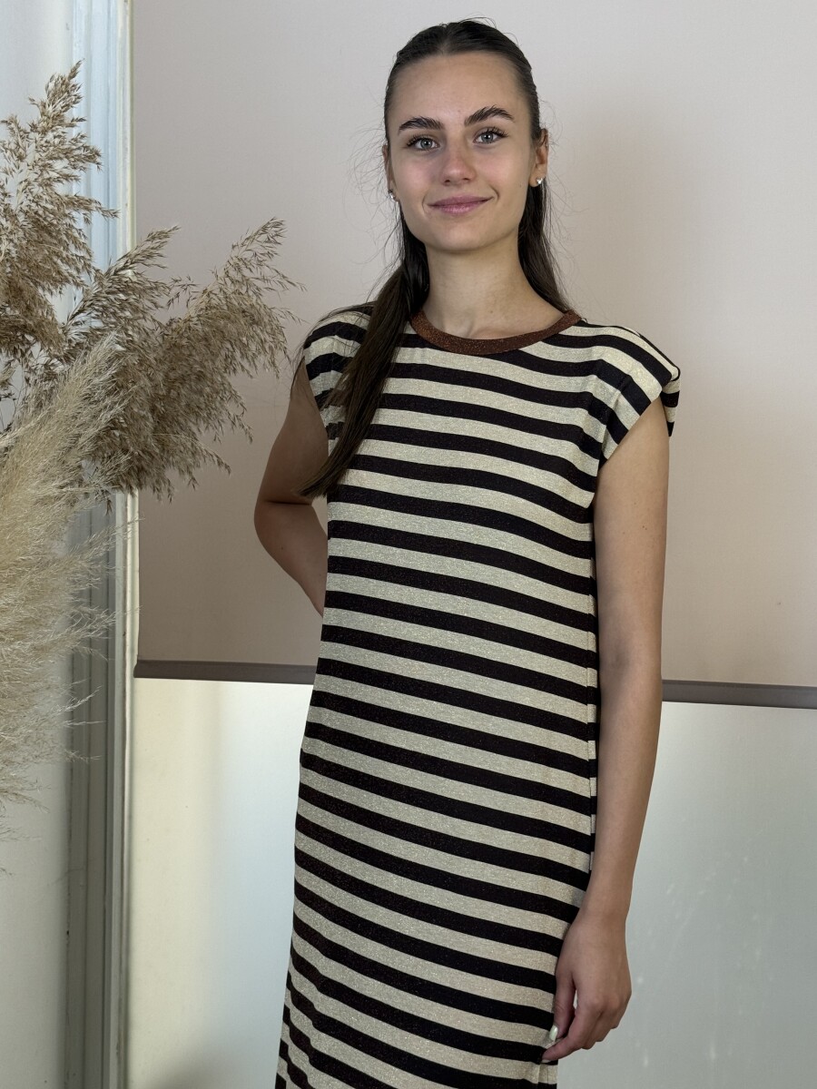 Csíkos maxi ruha - barna-bézs - Kép 3