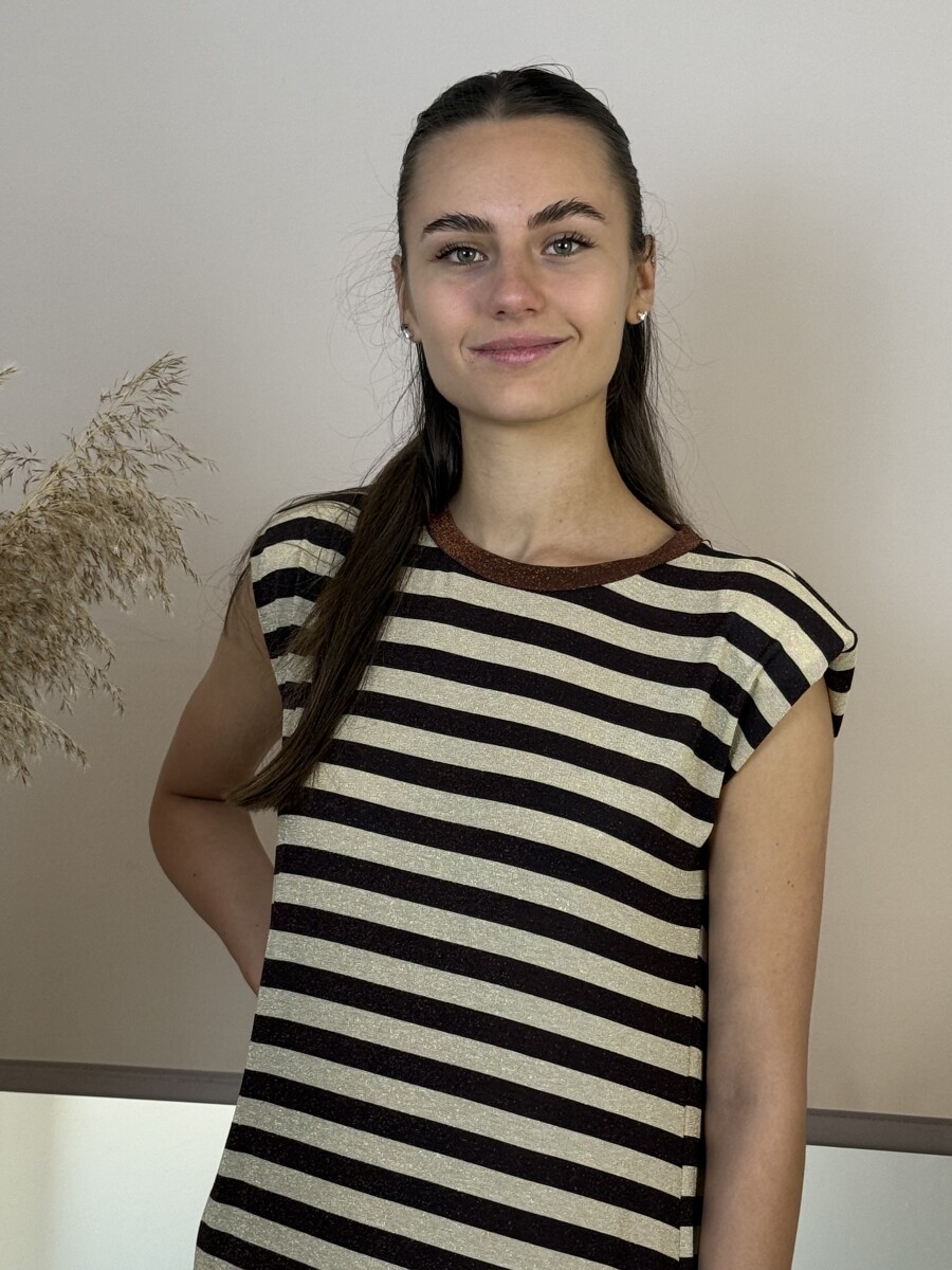 Csíkos maxi ruha - barna-bézs - Kép 13