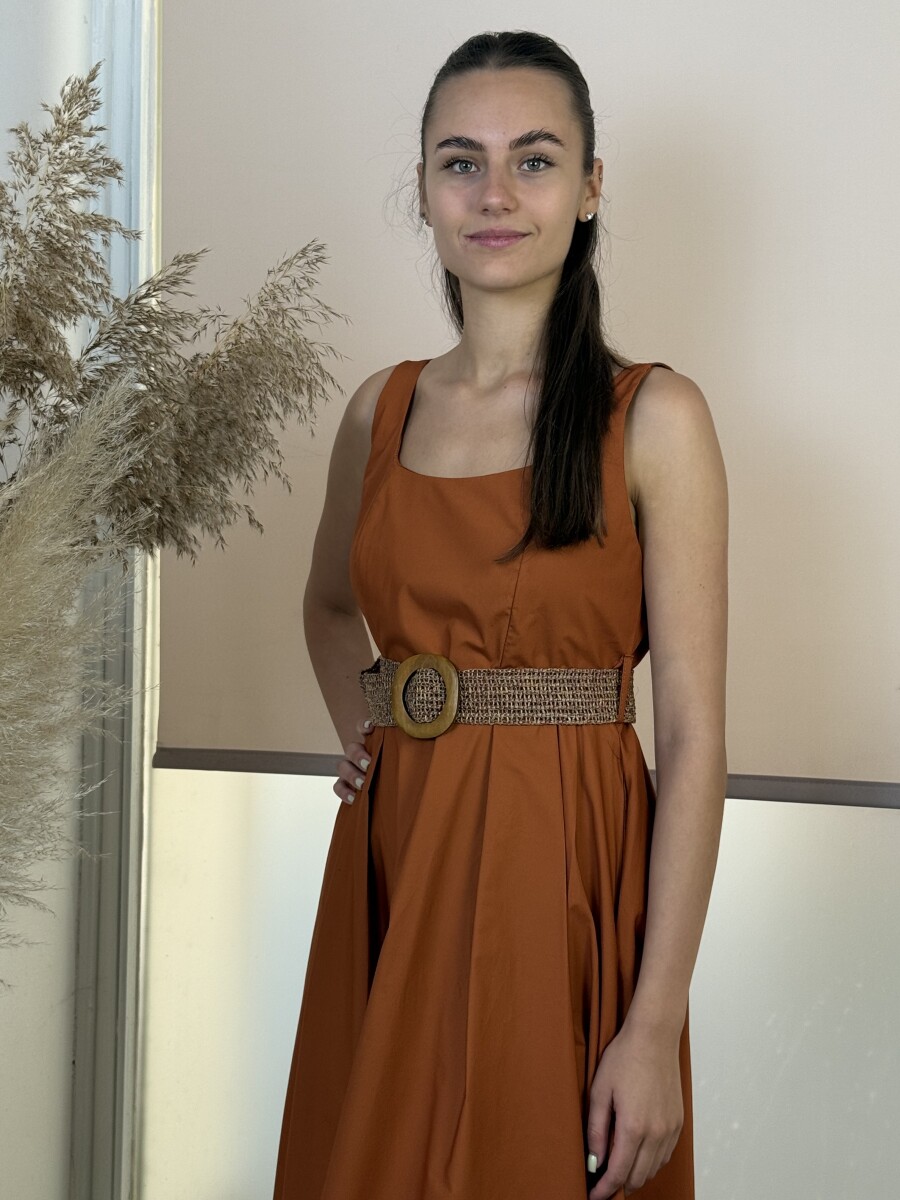 Pamutvászon pántos maxi ruha - rozsda - Kép 3