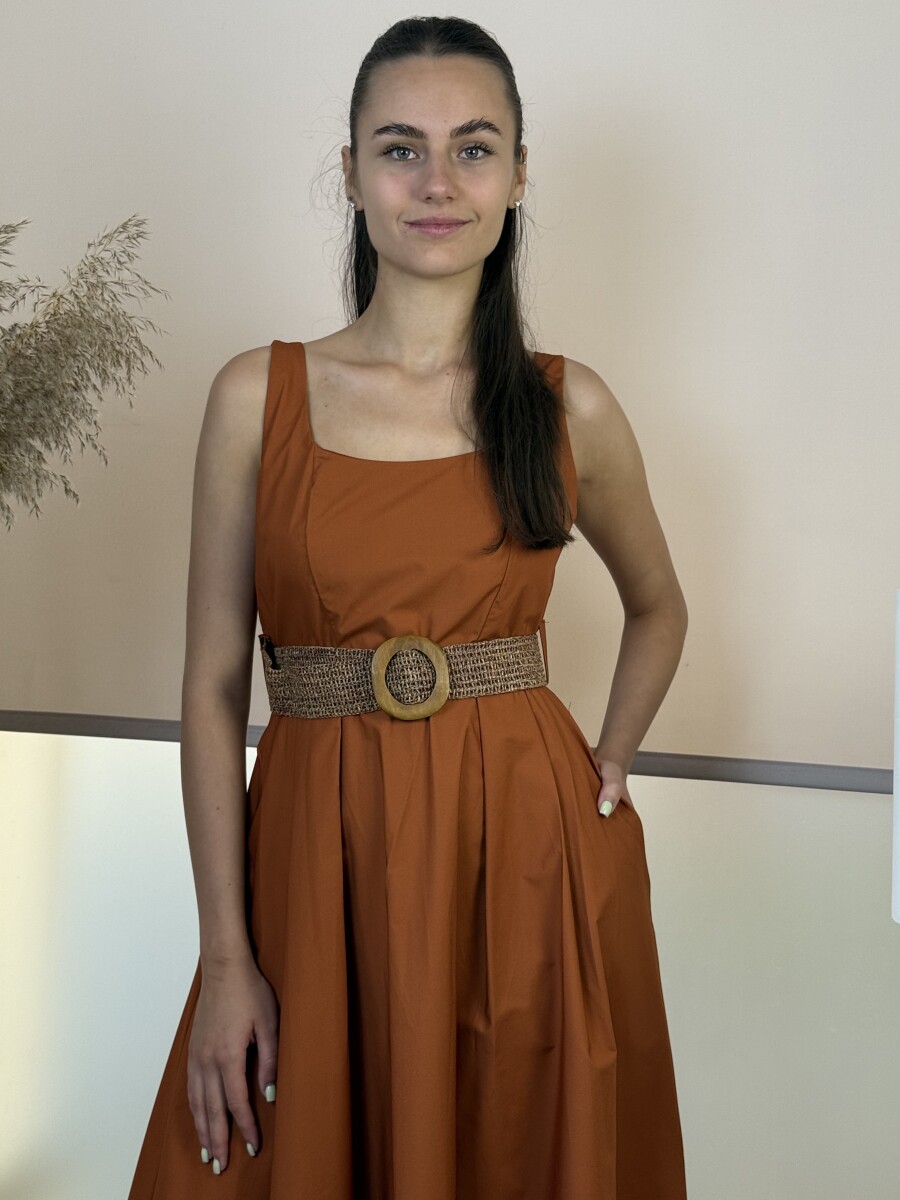 Pamutvászon pántos maxi ruha - rozsda - Kép 19