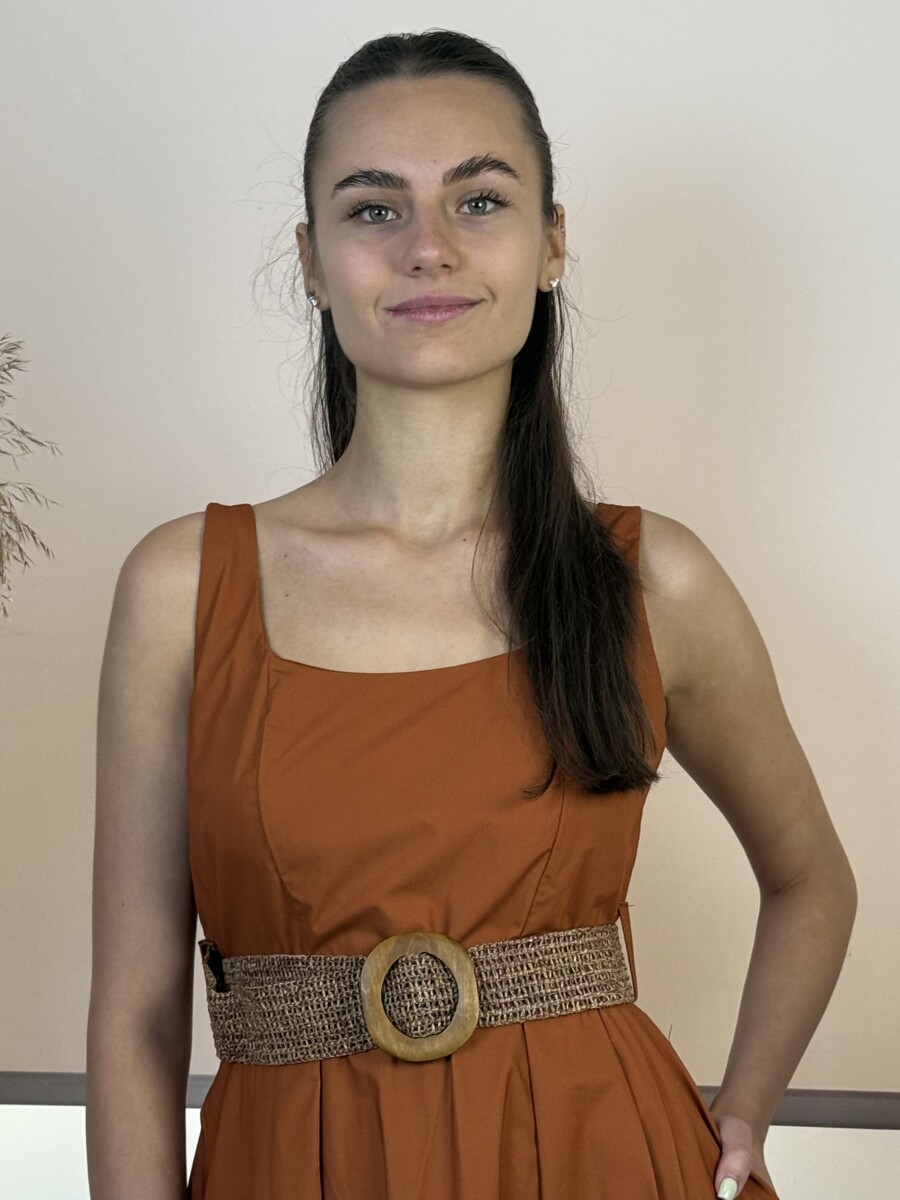 Pamutvászon pántos maxi ruha - rozsda - Kép 22
