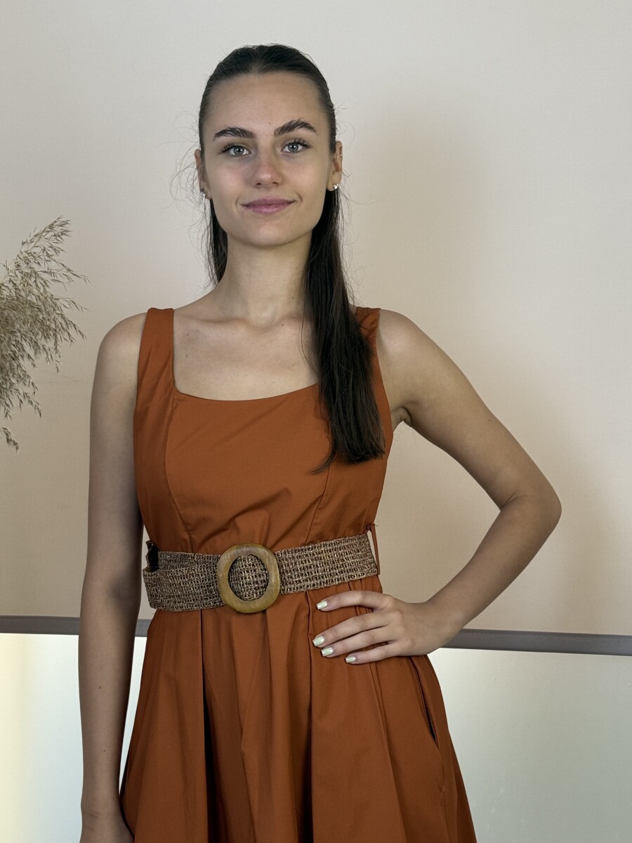 Pamutvászon pántos maxi ruha - rozsda - Kép 9