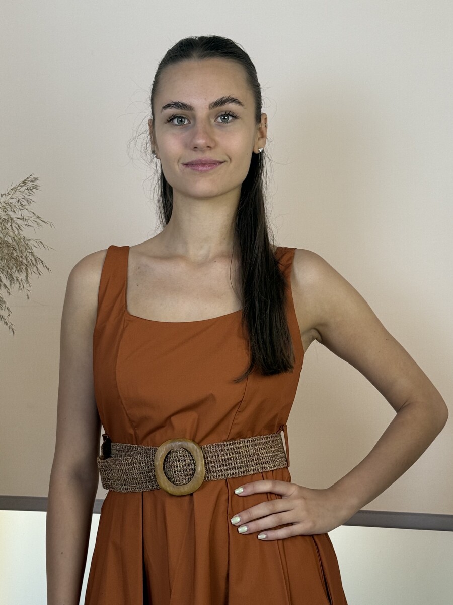 Pamutvászon pántos maxi ruha - rozsda - Kép 20