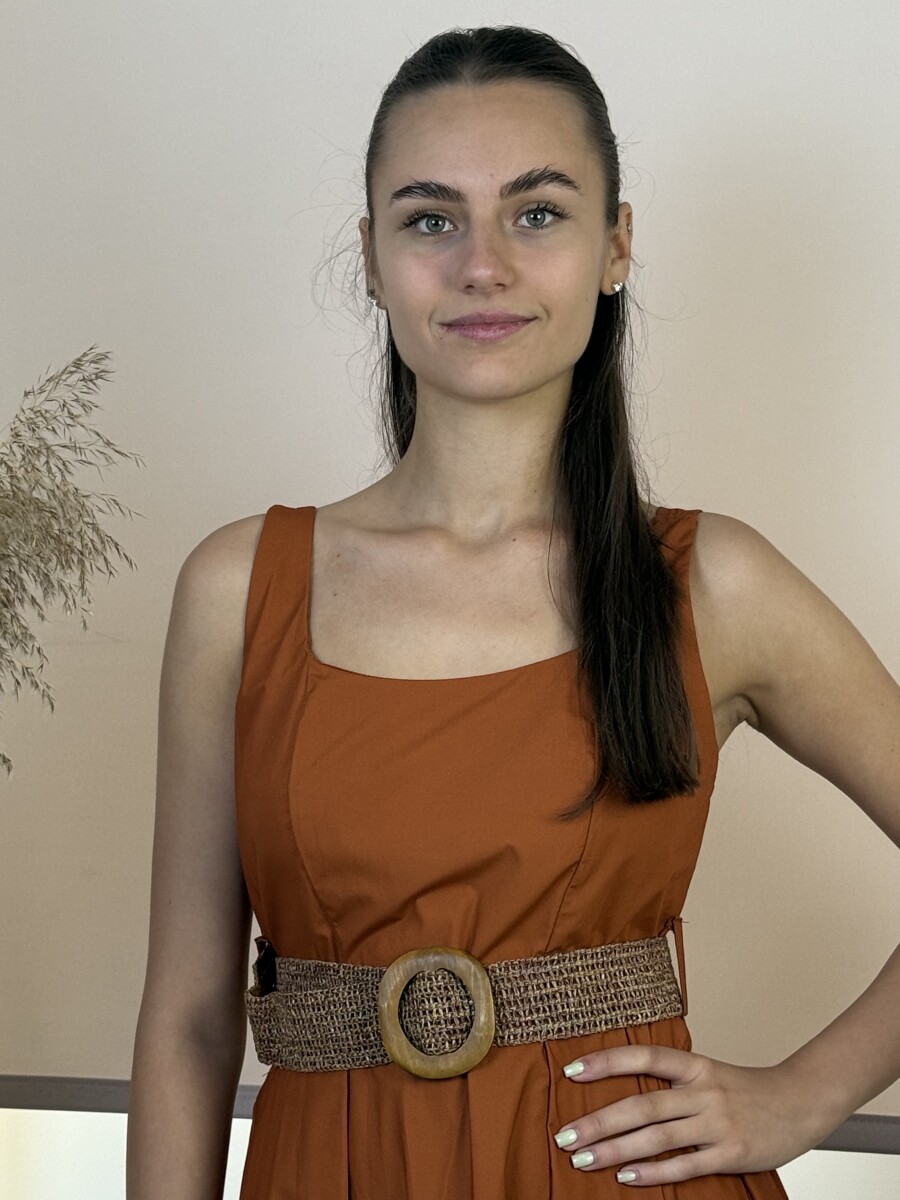 Pamutvászon pántos maxi ruha - rozsda - Kép 5
