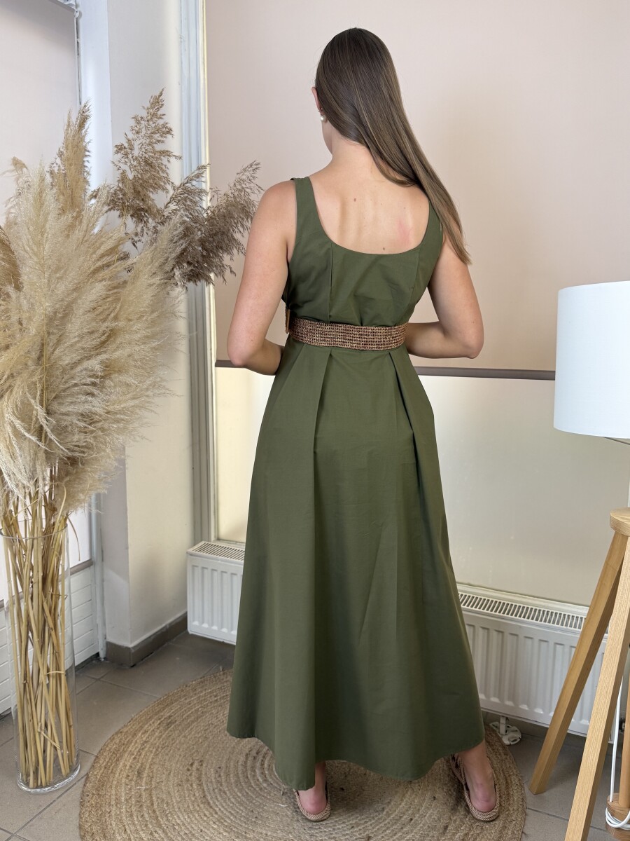Pamutvászon pántos maxi ruha - khaki - Kép 11