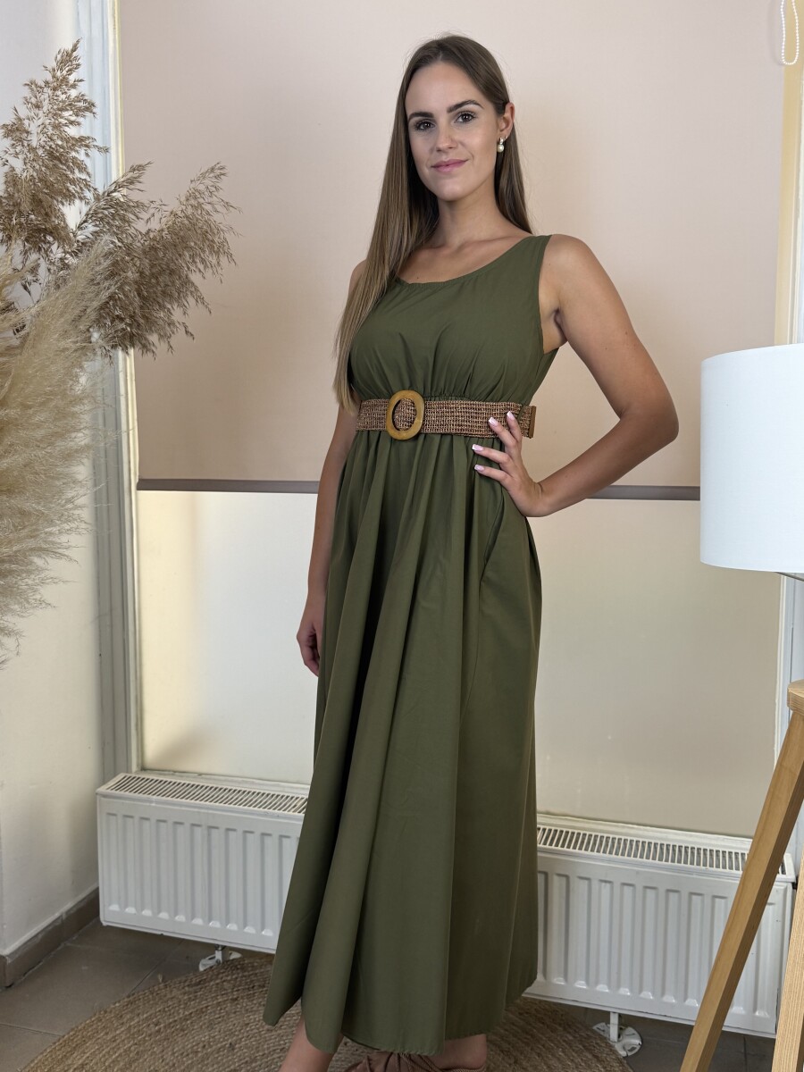 Pamutvászon pántos maxi ruha - khaki - Kép 10