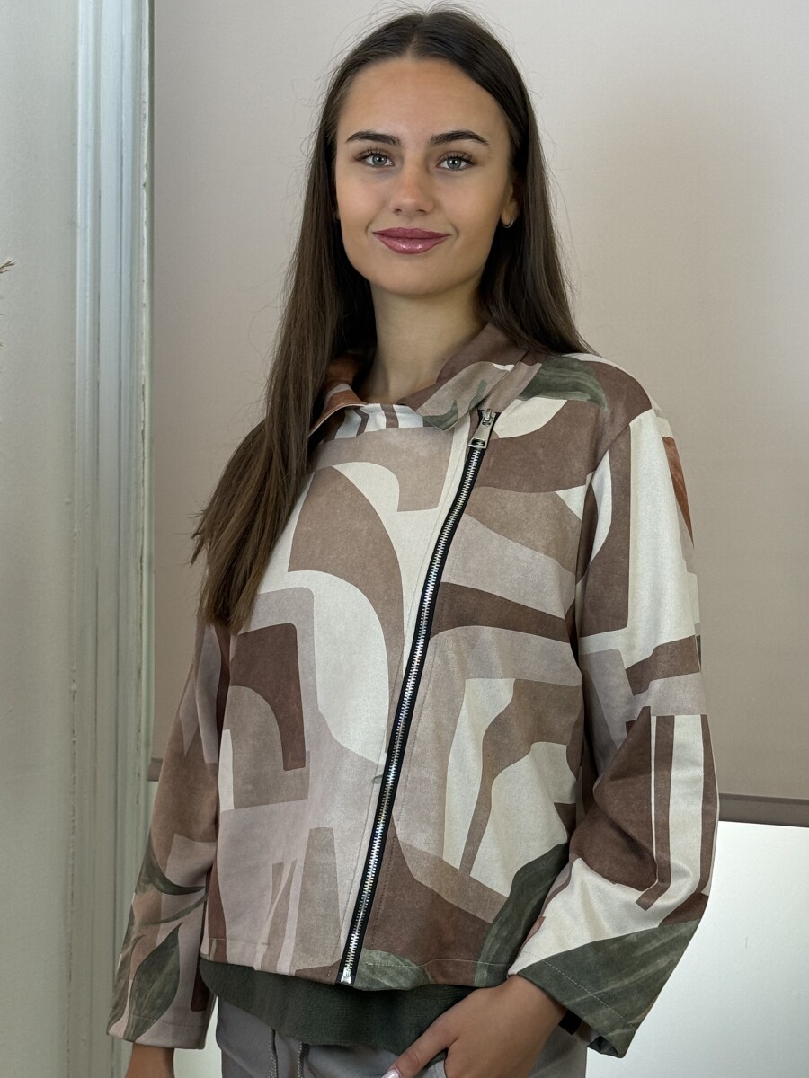 Velúr hatású mintás dzseki - bézs-khaki - Kép 9