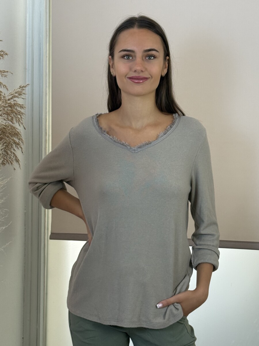 Rojtos nyakú pulóver - homok - Kép 9