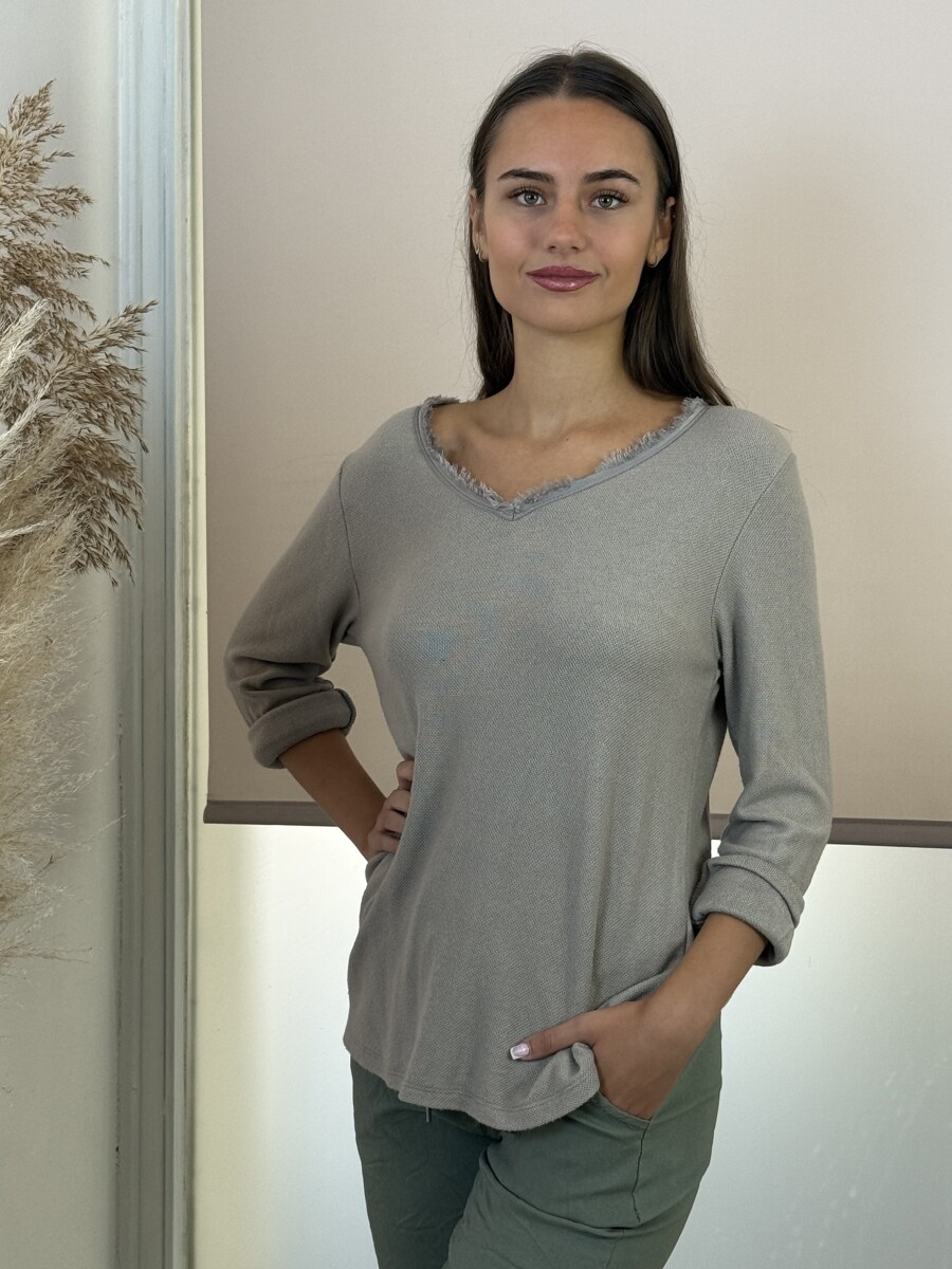 Rojtos nyakú pulóver - homok - Kép 2