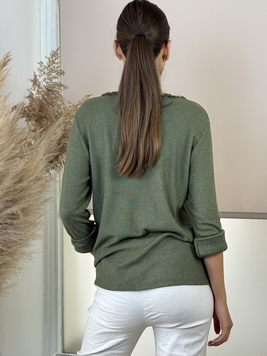 Rojtos nyakú pulóver - khaki - Kép 8