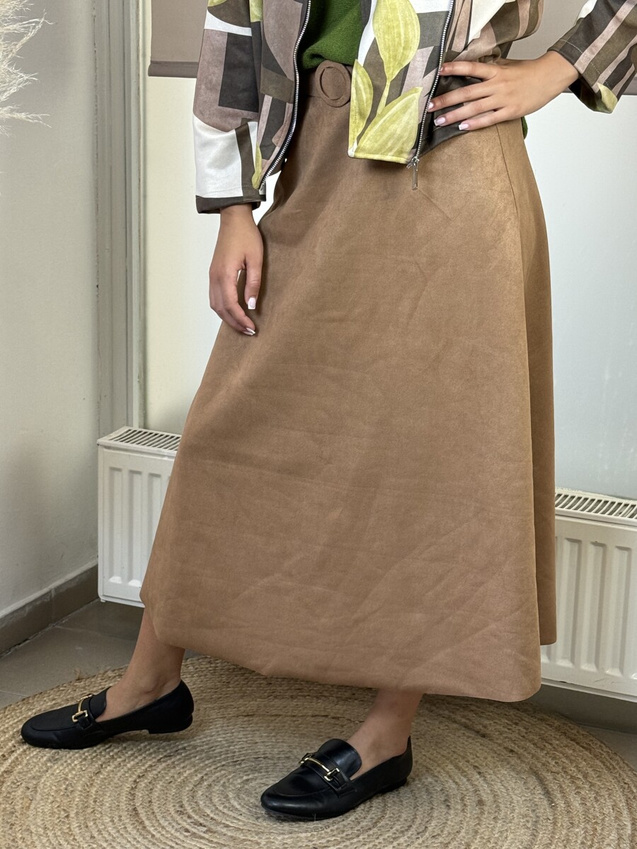 Öves velúr hatású szoknya - camel - Kép 9